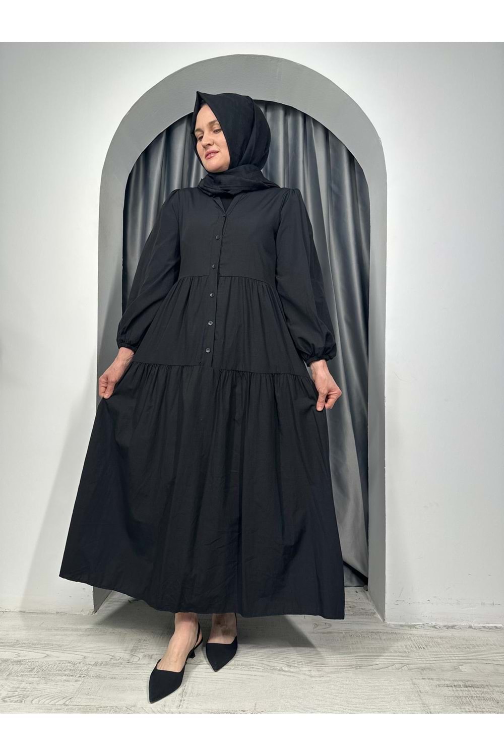Trikoton Elbise 7118 - Siyah - 42-44
