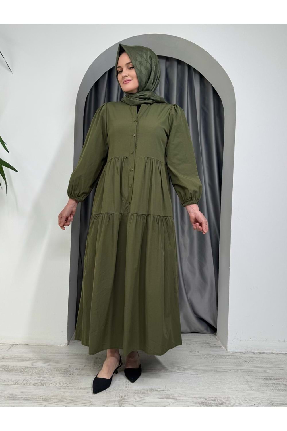 Trikoton Elbise 7118 - Yeşil - 42-44