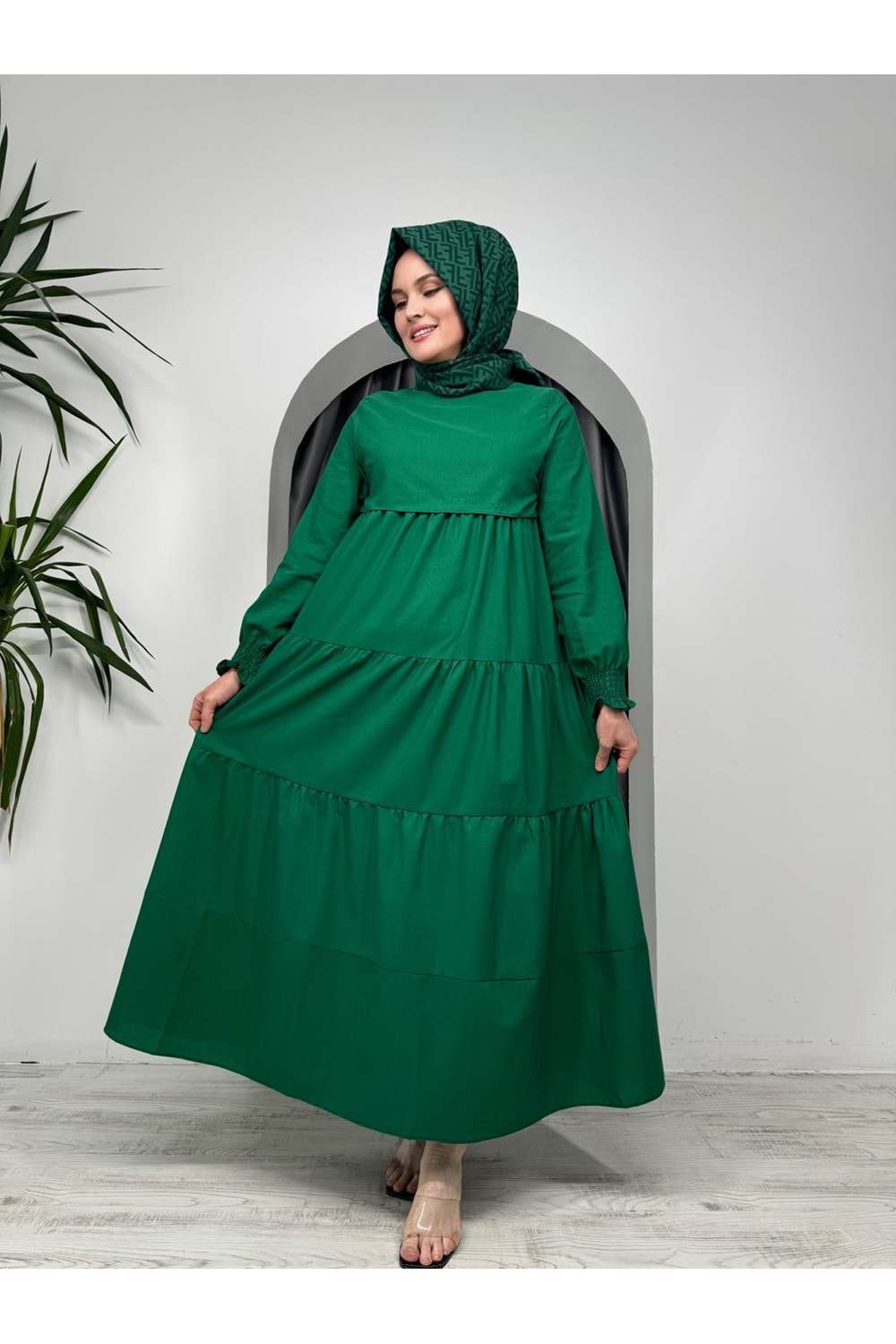 Drapeli Elbise 4749 - Yeşil - 40