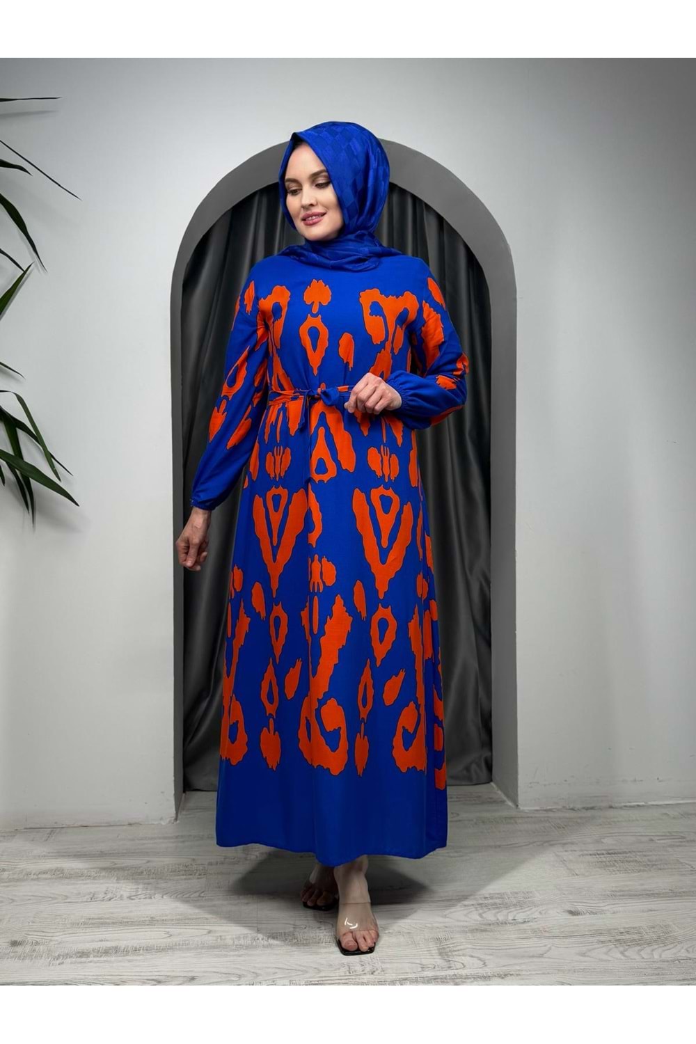 Benek Desen Elbise 8373 - Turuncu - 42-44