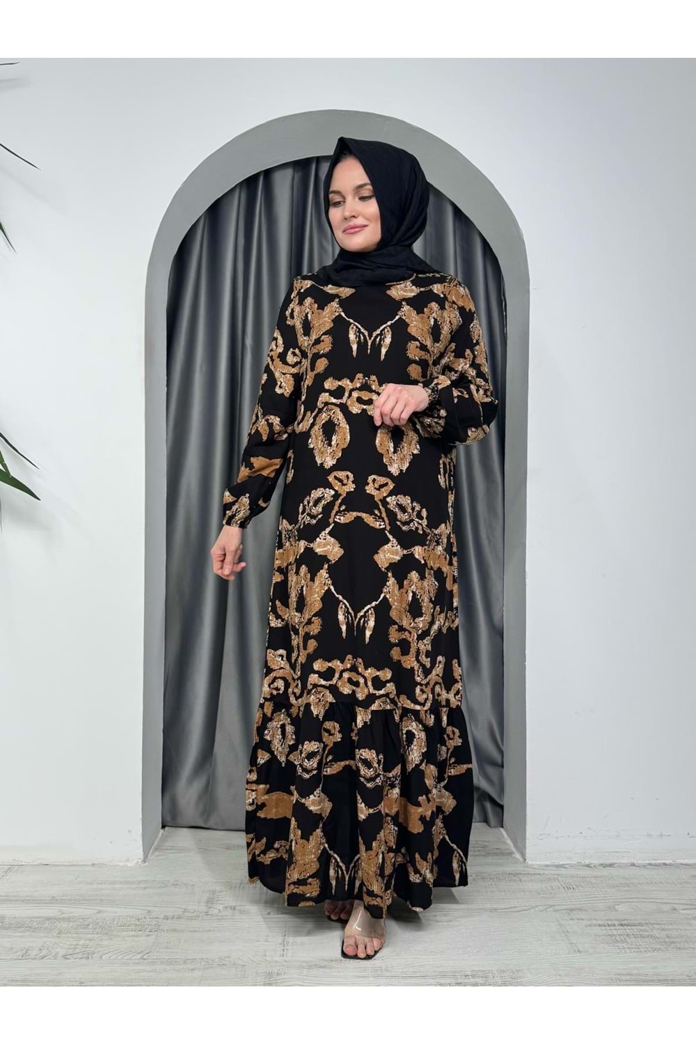 Karışık Desen Elbise 238948 - Siyah - 38-40