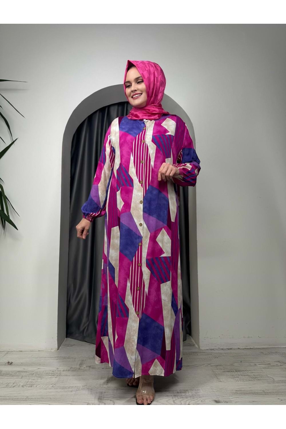 Asimetrik Elbise 4218 - Fuşya - 42-44