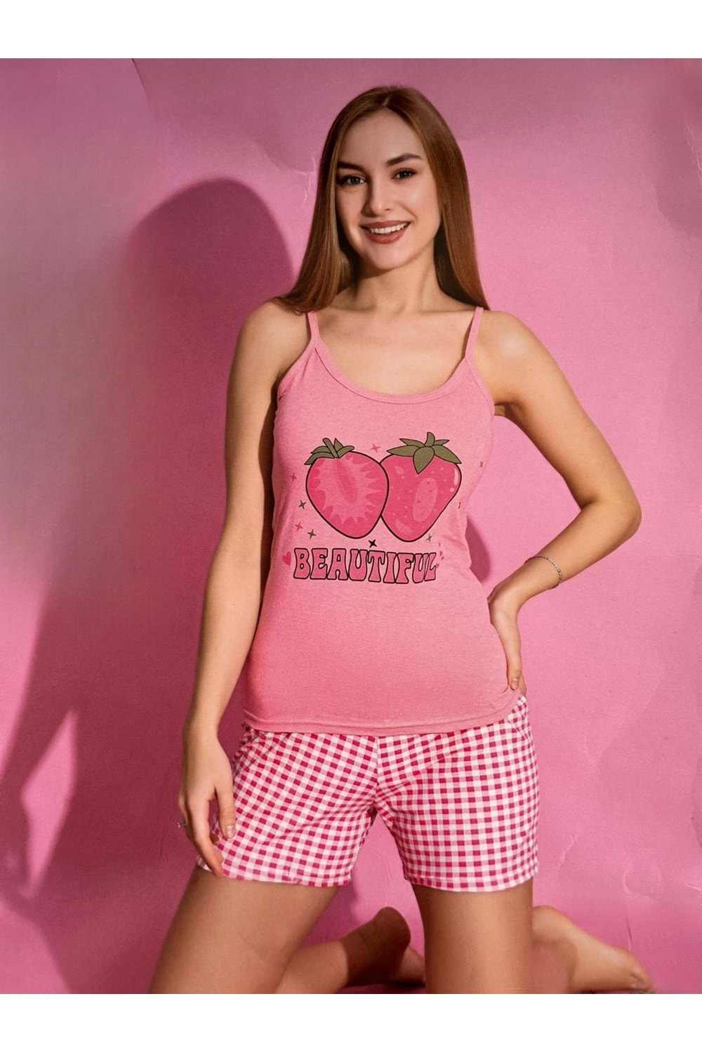 Kolsuz Pijama Takımı 0150 - Pembe - L - AZRA06396-52861