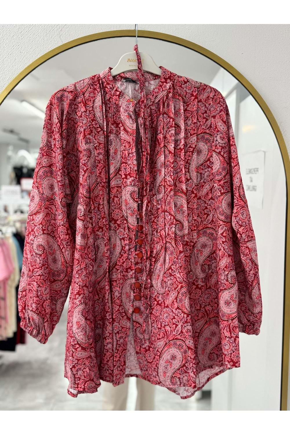 Şal Desen Piliseli Gömlek 979 - Pembe - S-M
