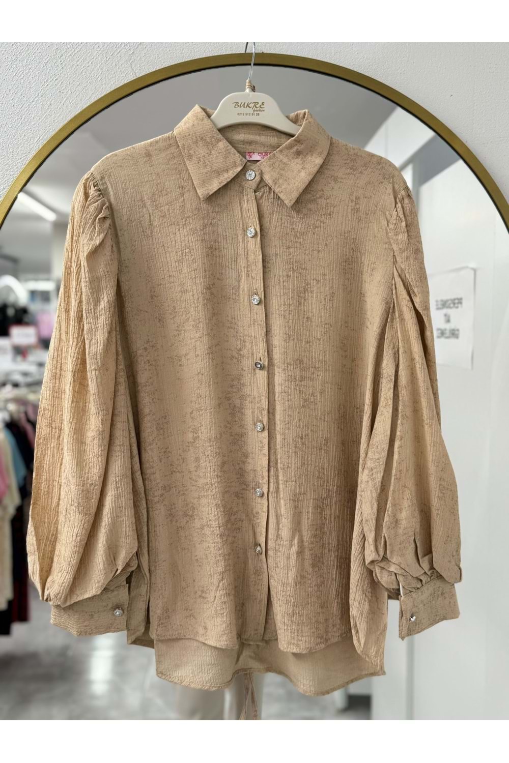 Çilek Kumaş Balon Kol Gömlek 561 - Camel - L
