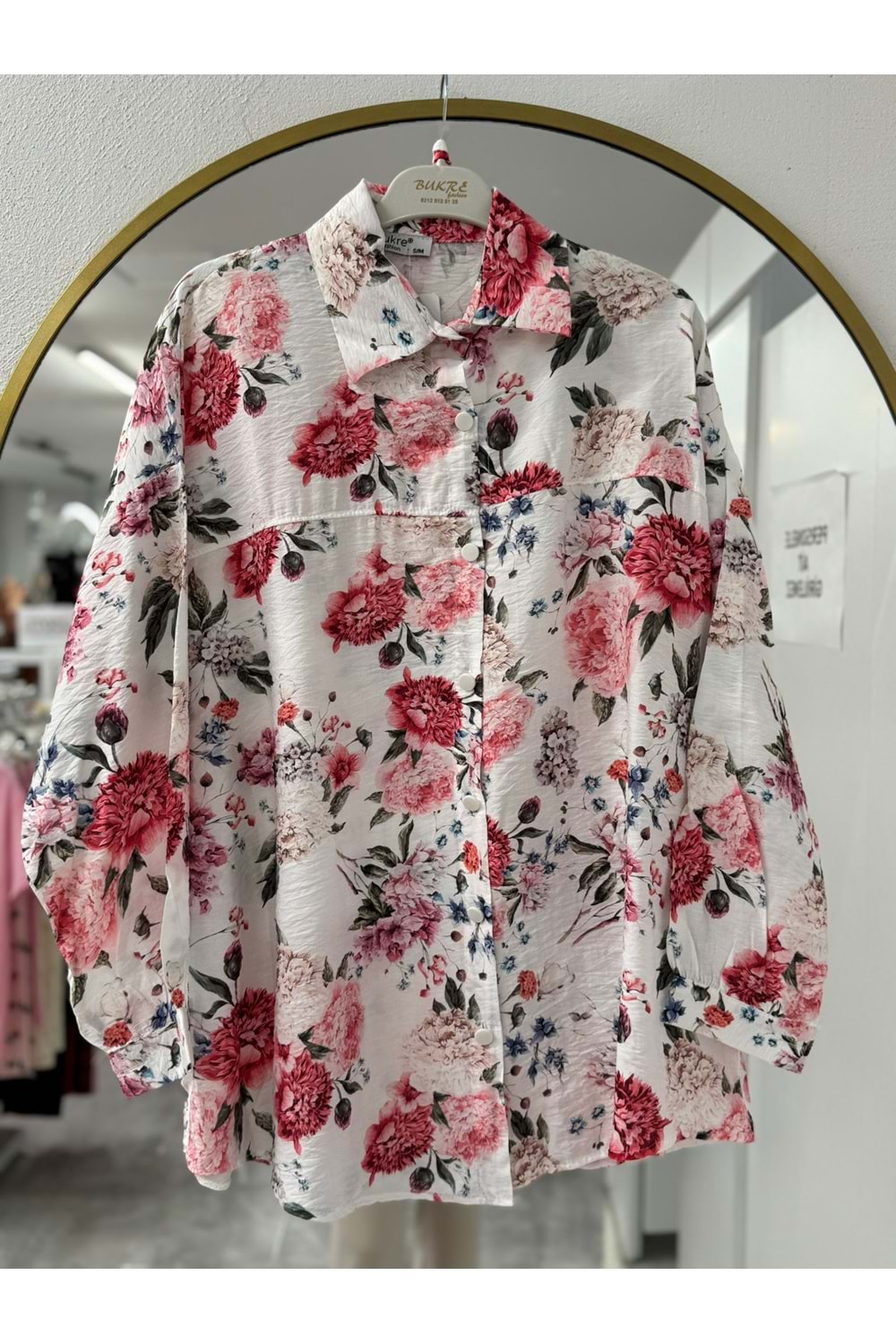 Çiçek Desenli Gömlek 950 - Bordo - L-XL