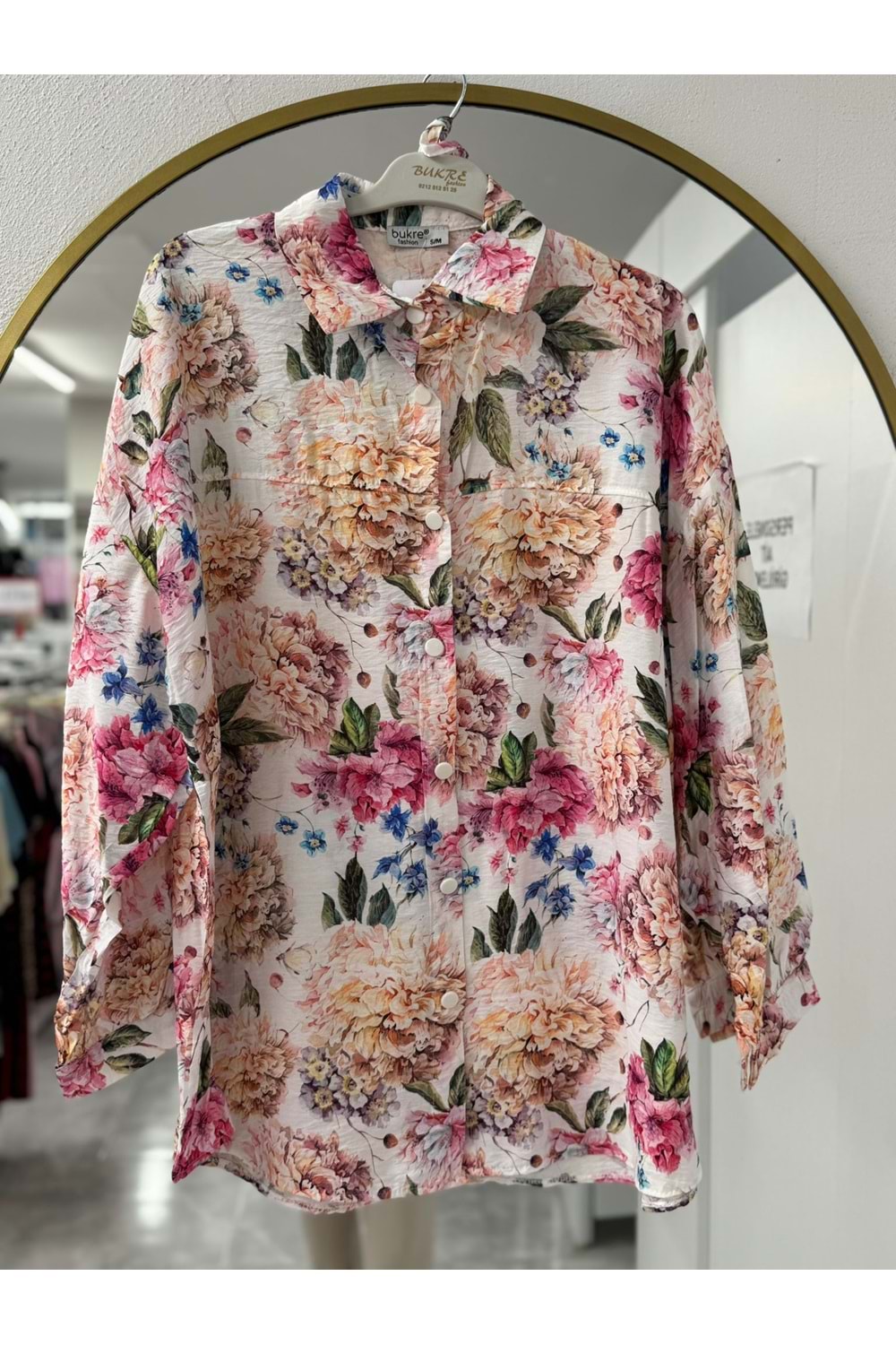 Çiçek Desenli Gömlek 950 - Somon - L-XL