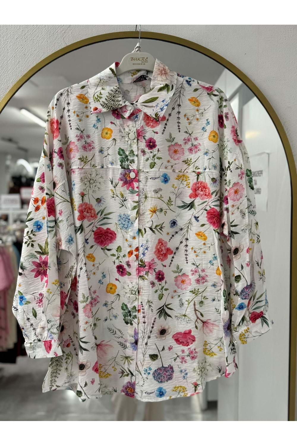 Çiçek Desenli Gömlek 950 - Toz Pembe - S-M