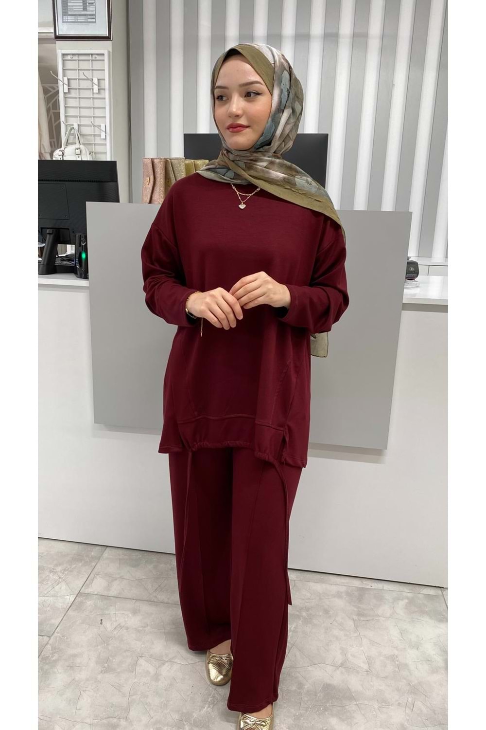 Oysho Biyeli Asimetrik Salaş Takım 3415 - azra fashion - Bordo - L-XL