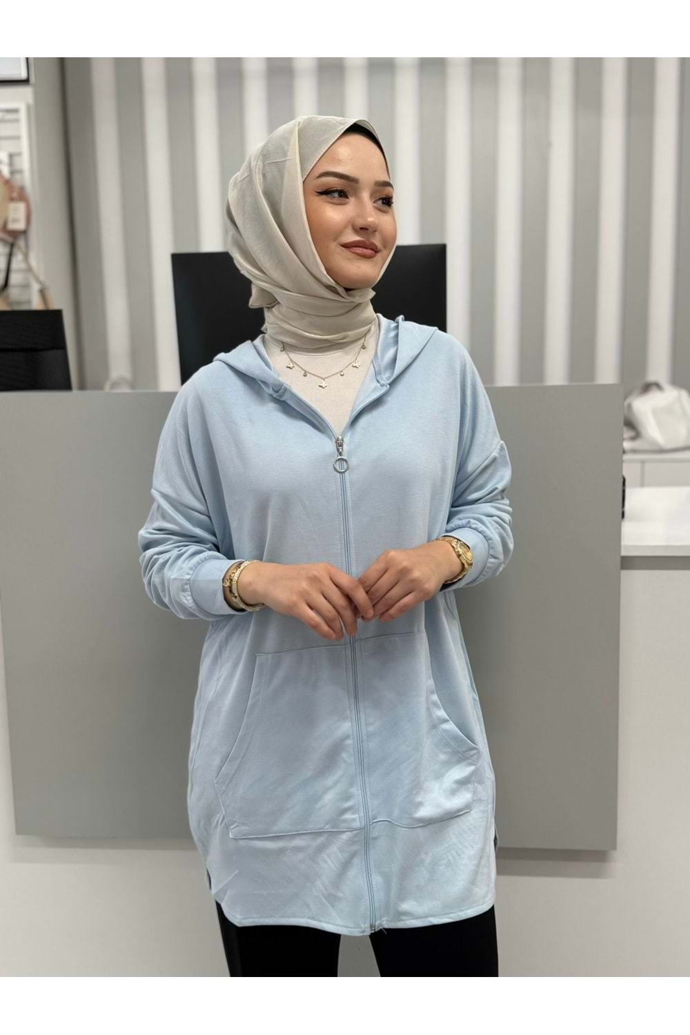 Cepli Kapşonlu Tunik 26129 - Bebe Mavisi - S-M