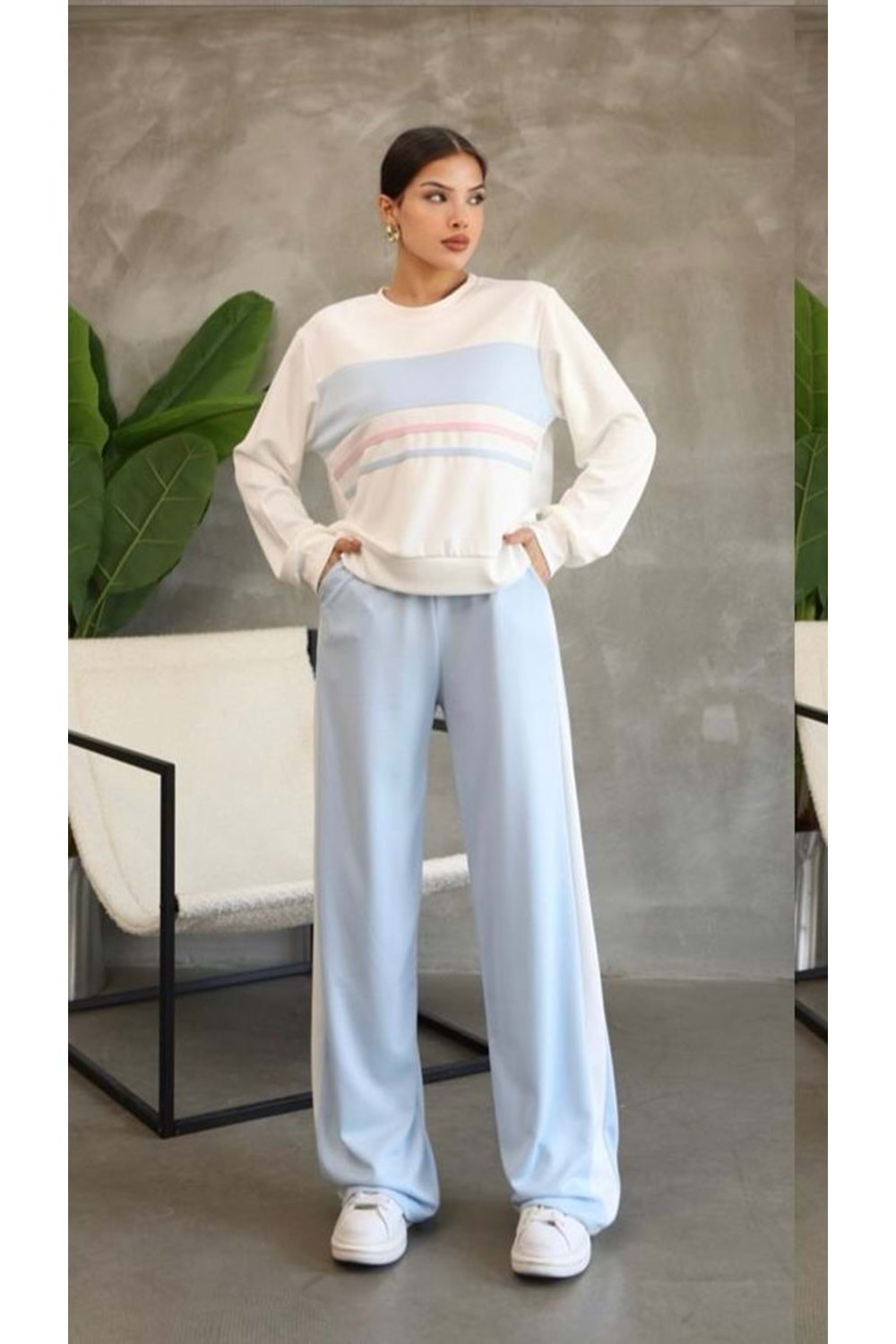 Şeritli Garnili Takım 2689 - Bebe Mavisi - S