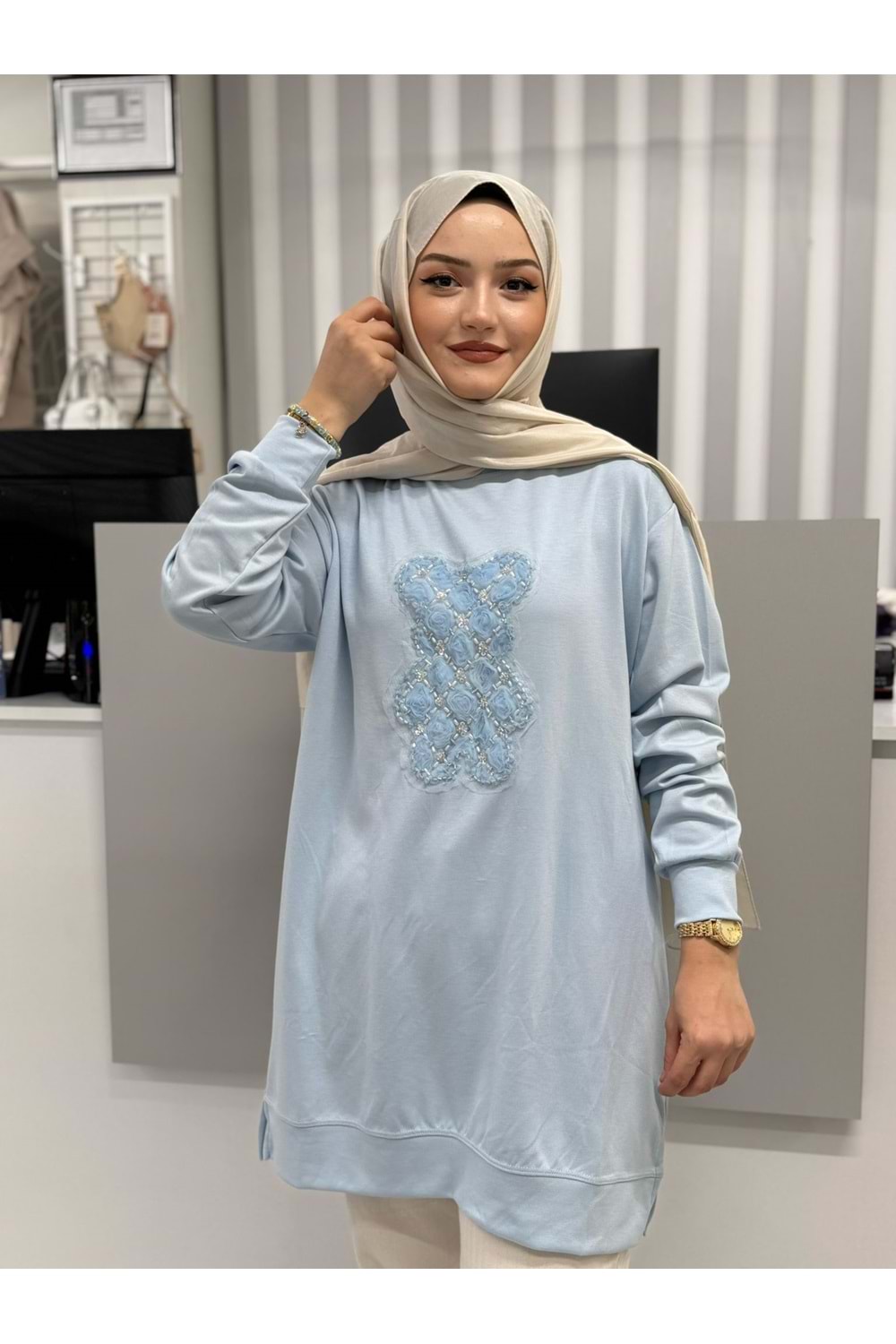 Çiçek Ayıcıklı Tunik 26125 - Bebe Mavisi - L