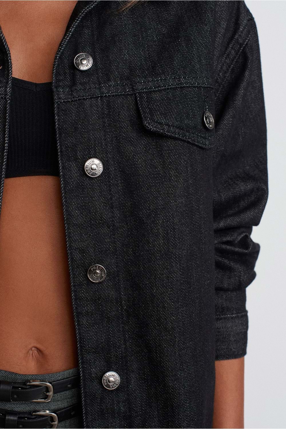 Rins Yıkama Owersize Gömlek 50738 - Siyah - TEK BEDEN