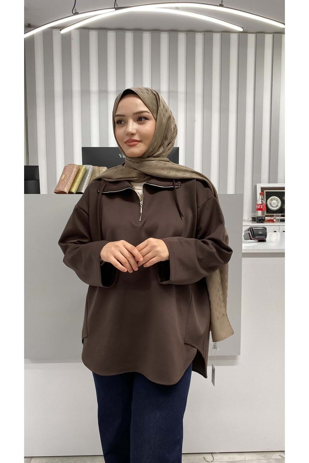 Skuba Fermuarlı Tunik 1024 - Acı Kahve - L-XL