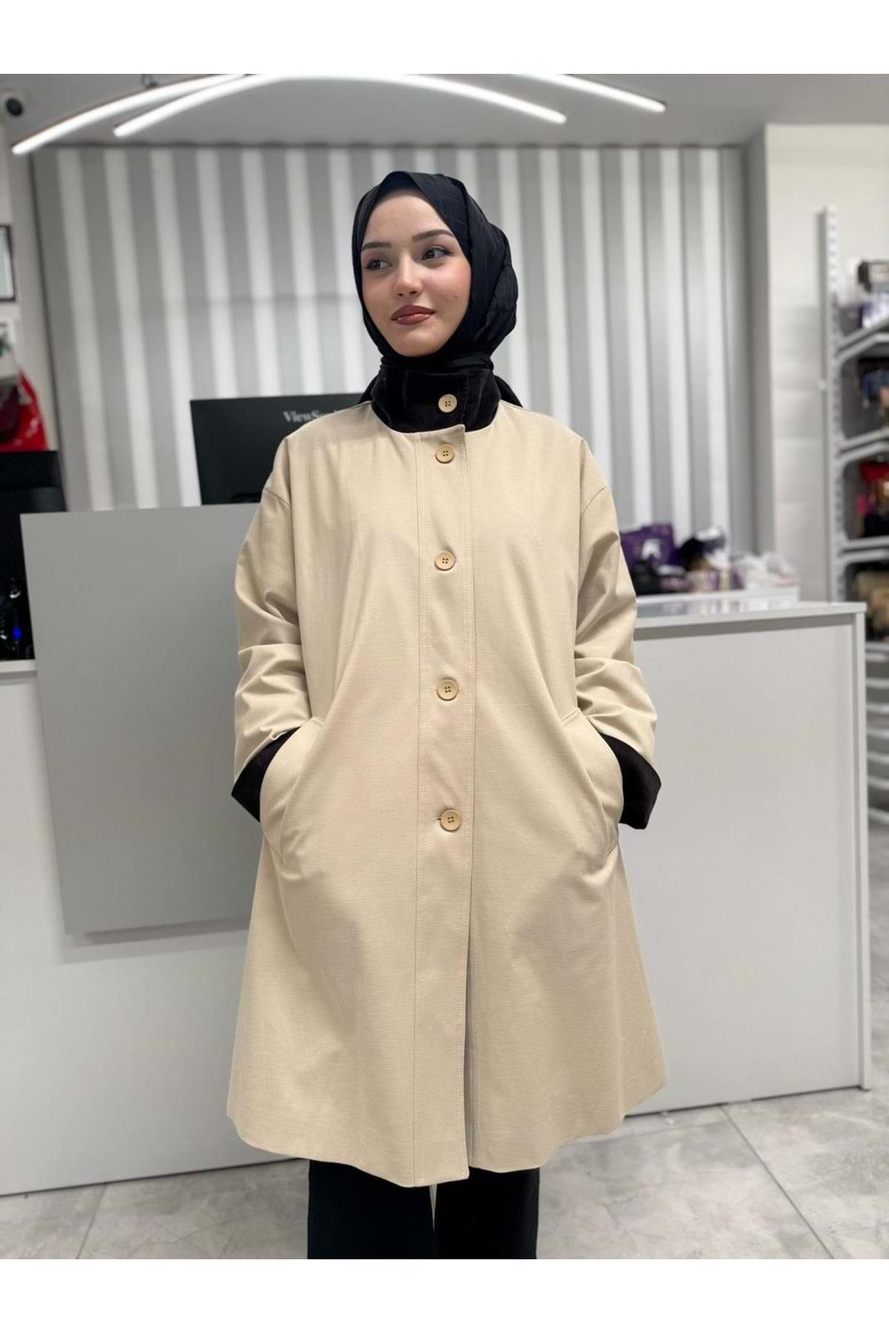 Kadife Garnili Kap 35858 - Bej - TEK BEDEN - AZRA06846-55499