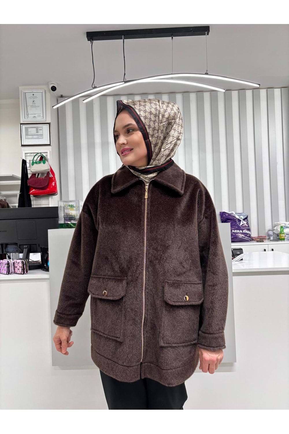 Torba Cepli Fermuarlı Ceket 35882 - Acı Kahve - TEK BEDEN