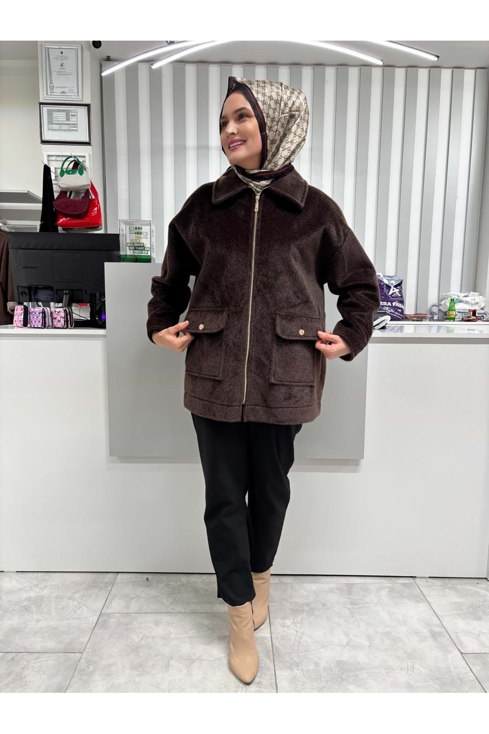 Torba Cepli Fermuarlı Ceket 35882 - Acı Kahve - TEK BEDEN