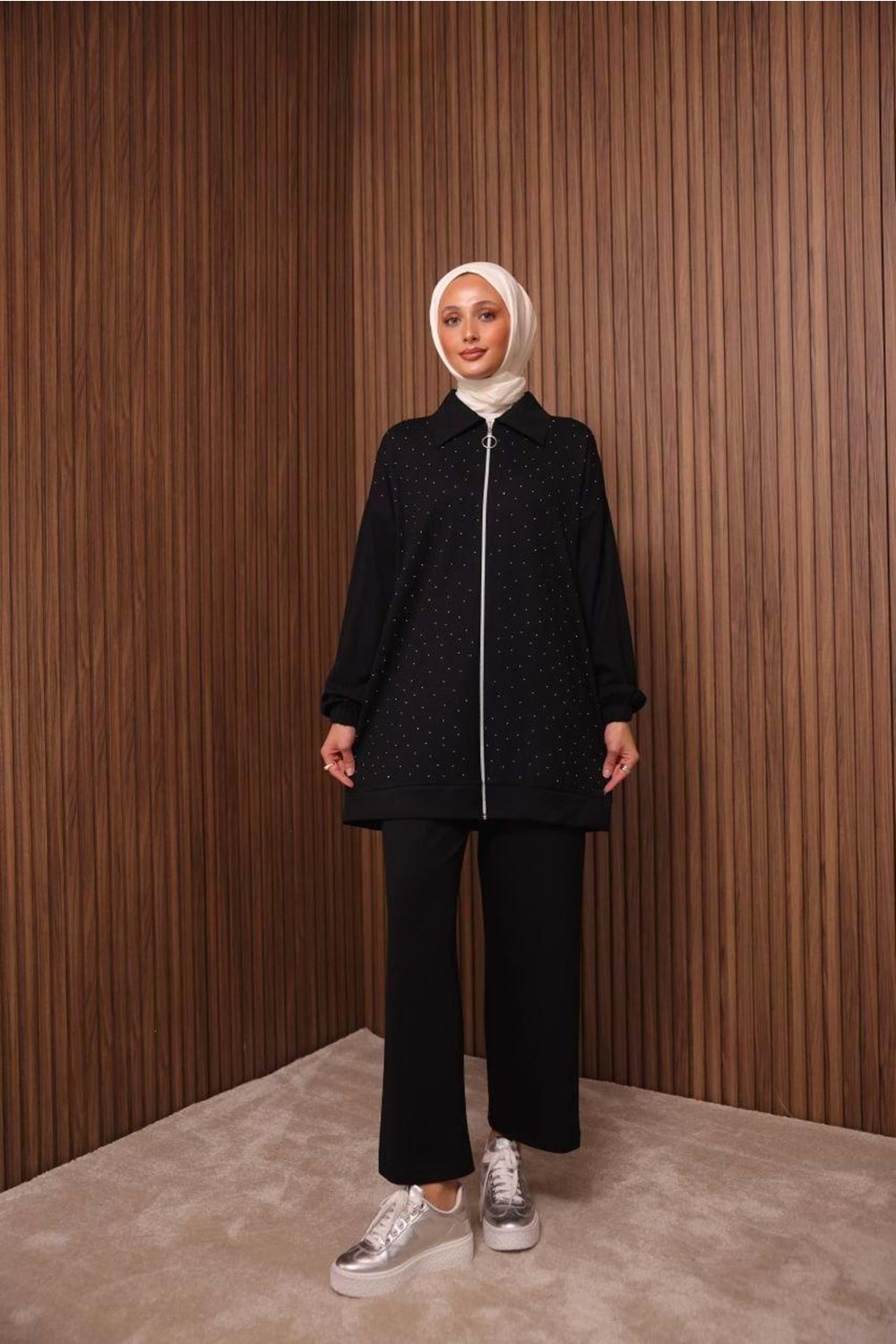 Pullu Fermuarlı Oysho Kumaş Takım 5309 - Siyah - M