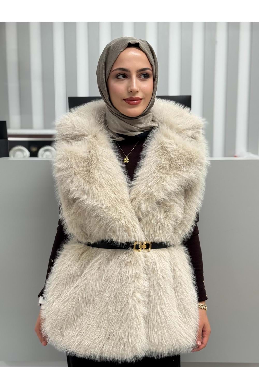 Kemerli Lolita Yelek 11155 - Bej - 38