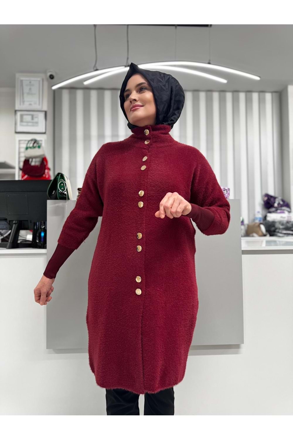 Angora Hırka 1418 - Bordo - TEK BEDEN