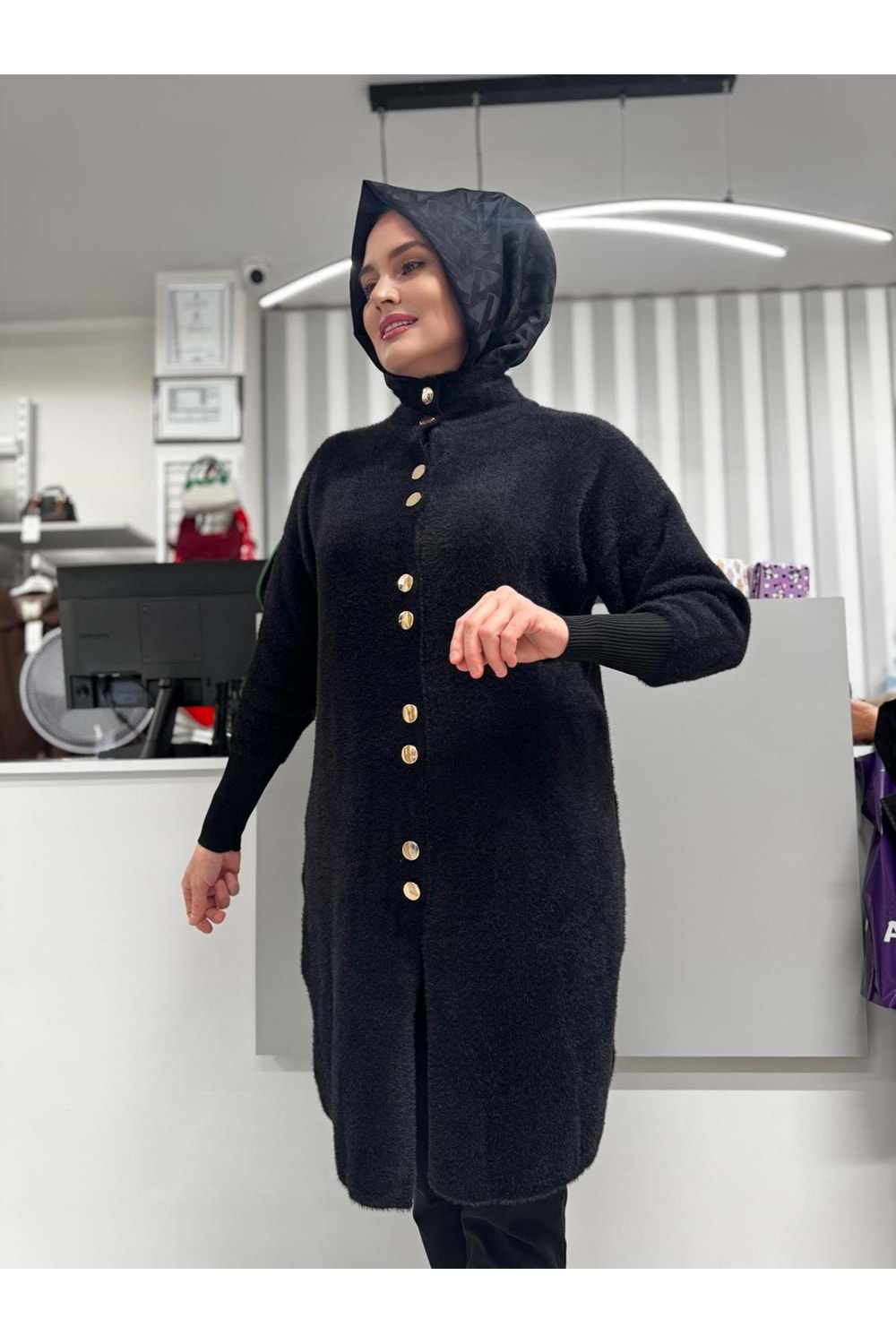 Angora Hırka 1418 - Siyah - TEK BEDEN