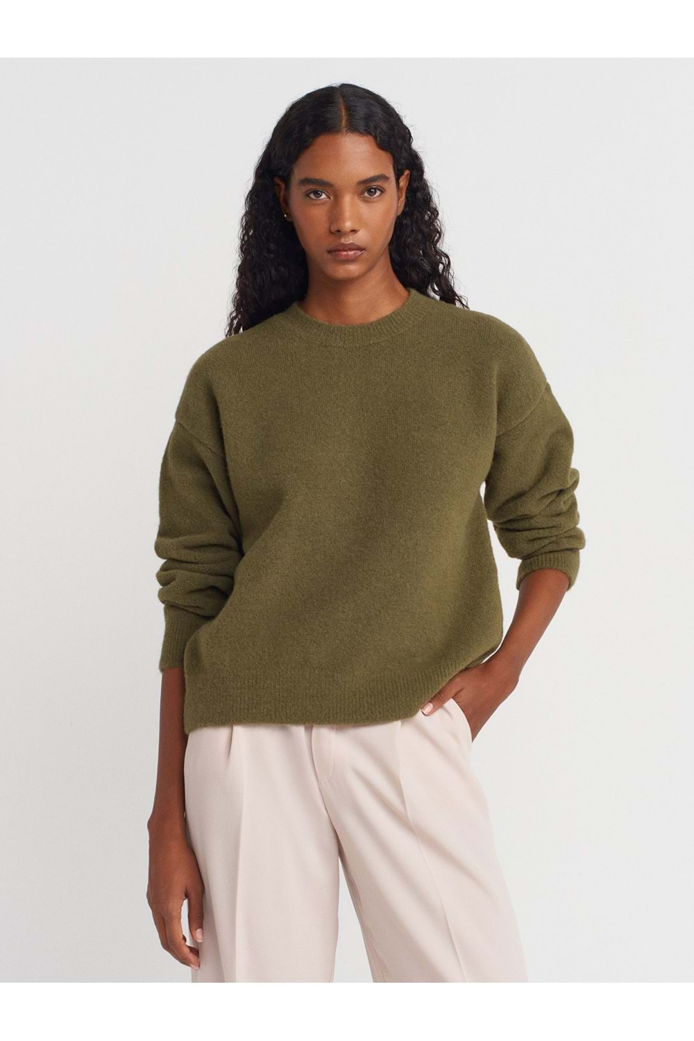 Bisiklet Yaka Yumuşak Dokulu Triko 10640 - Haki - TEK BEDEN