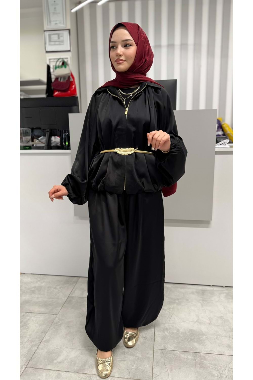 Saten Ceketli Takım 3015 - Siyah - S-M