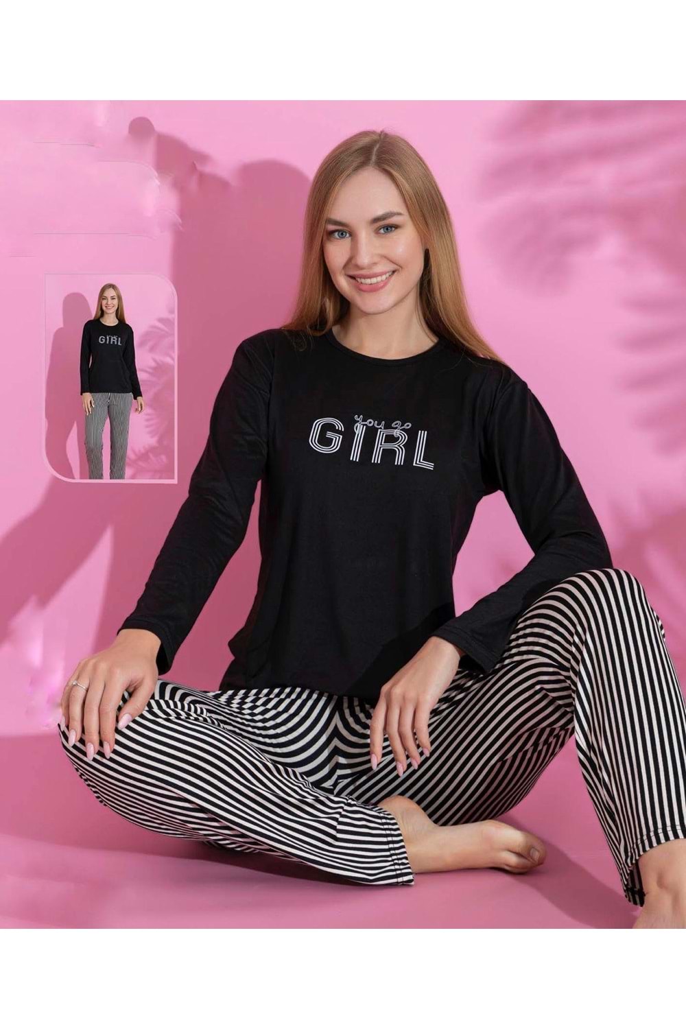 Düz Pijama Takım 66441 - Siyah - L - AZRA06981-56178