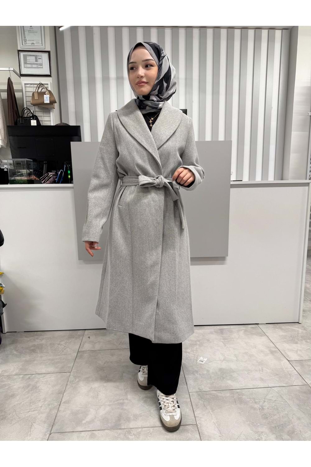 Kuşaklı Kaşe Kaban 2173 - Gri - 38