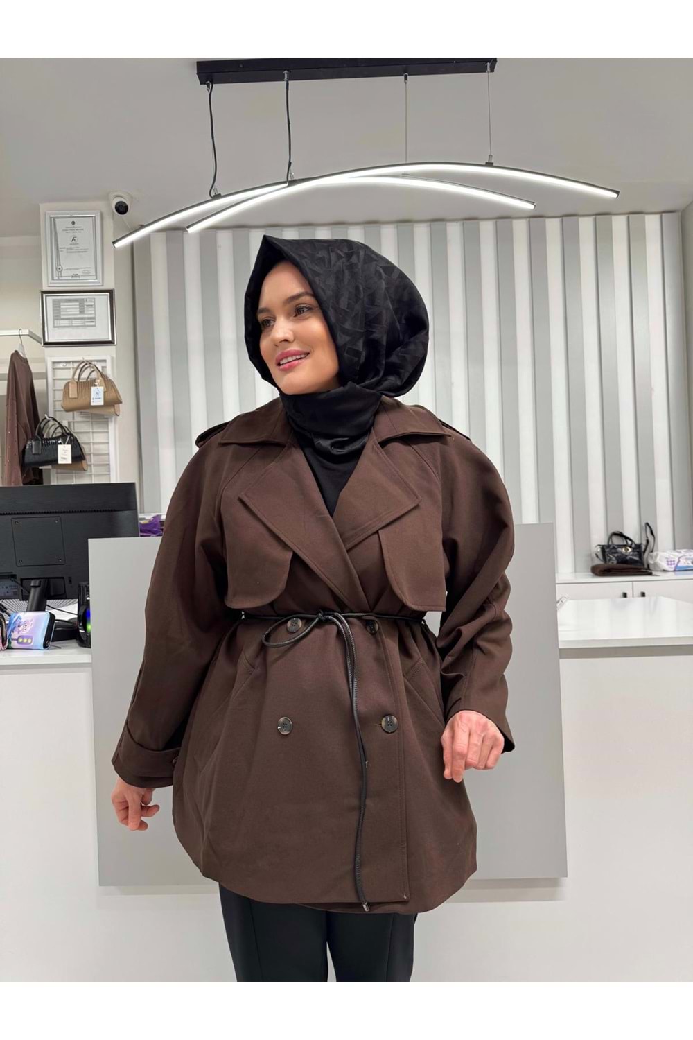 Premium Kalite Trençkot 7488 - Acı Kahve - TEK BEDEN