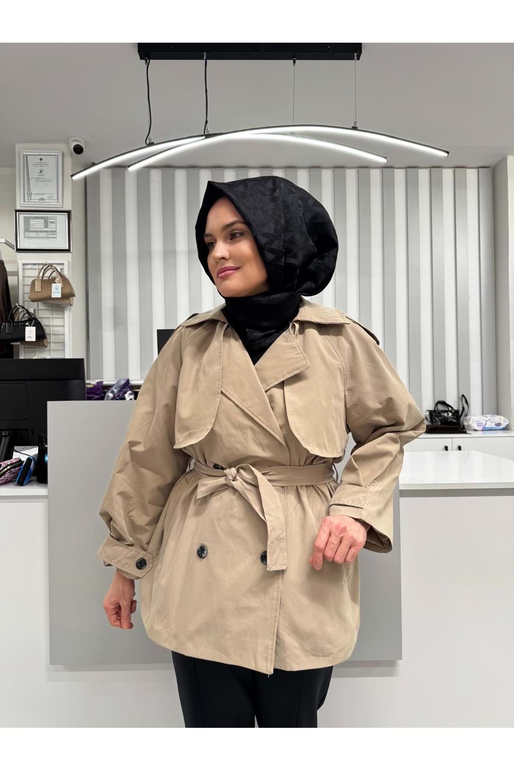 Allerli Lüks Trençkot 7556 - Bej - TEK BEDEN
