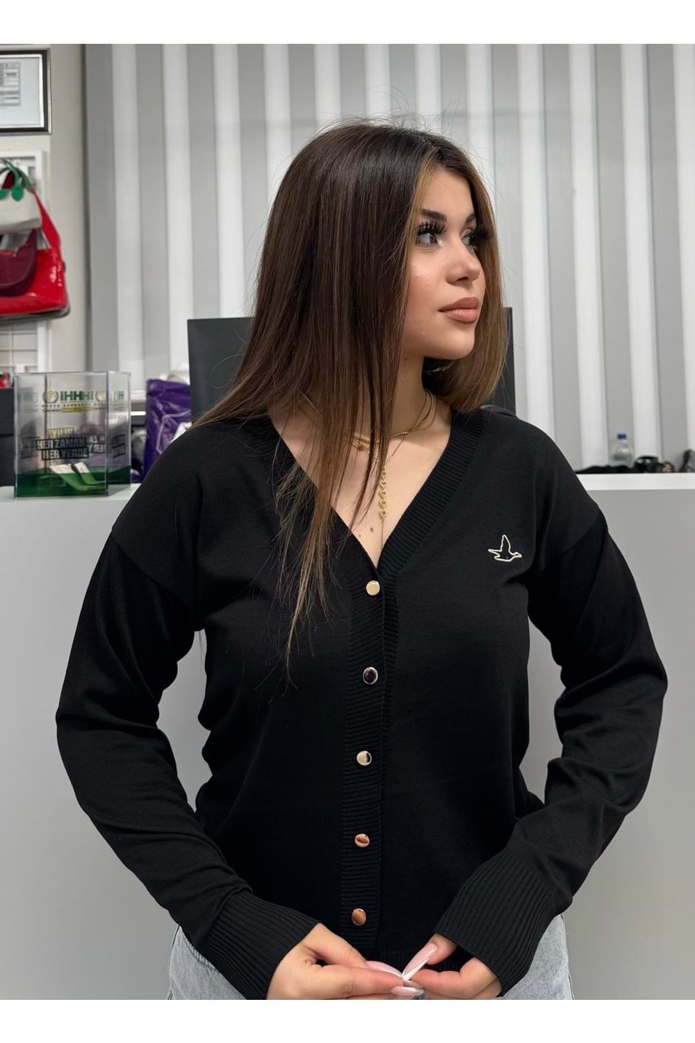 Kısa Merserize Hırka 3247 - Siyah - TEK BEDEN