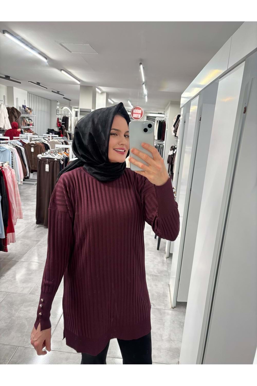 İnce Çizgili Merserize Tunik 3170 - Mürdüm - TEK BEDEN