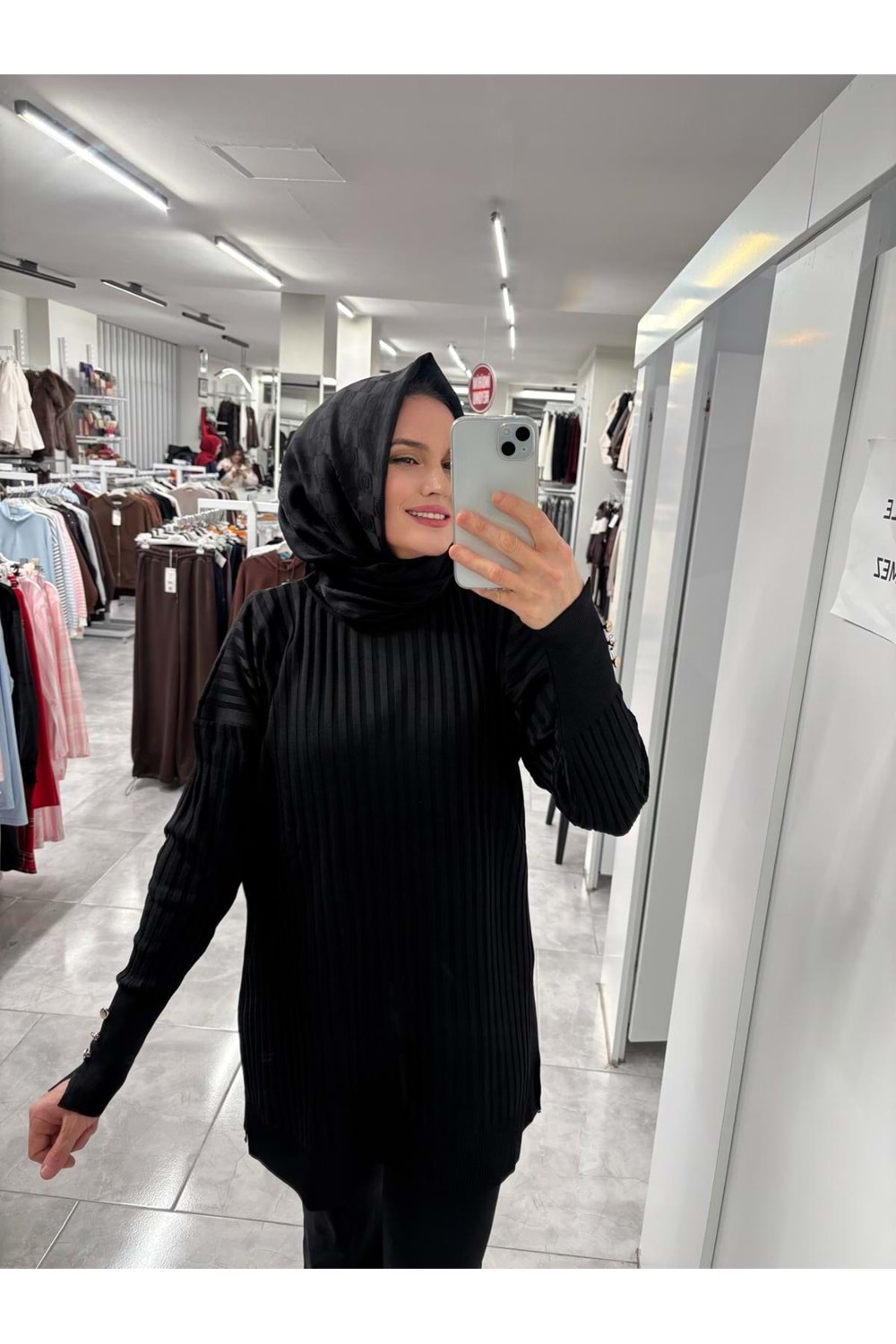 İnce Çizgili Merserize Tunik 3170 - Siyah - TEK BEDEN