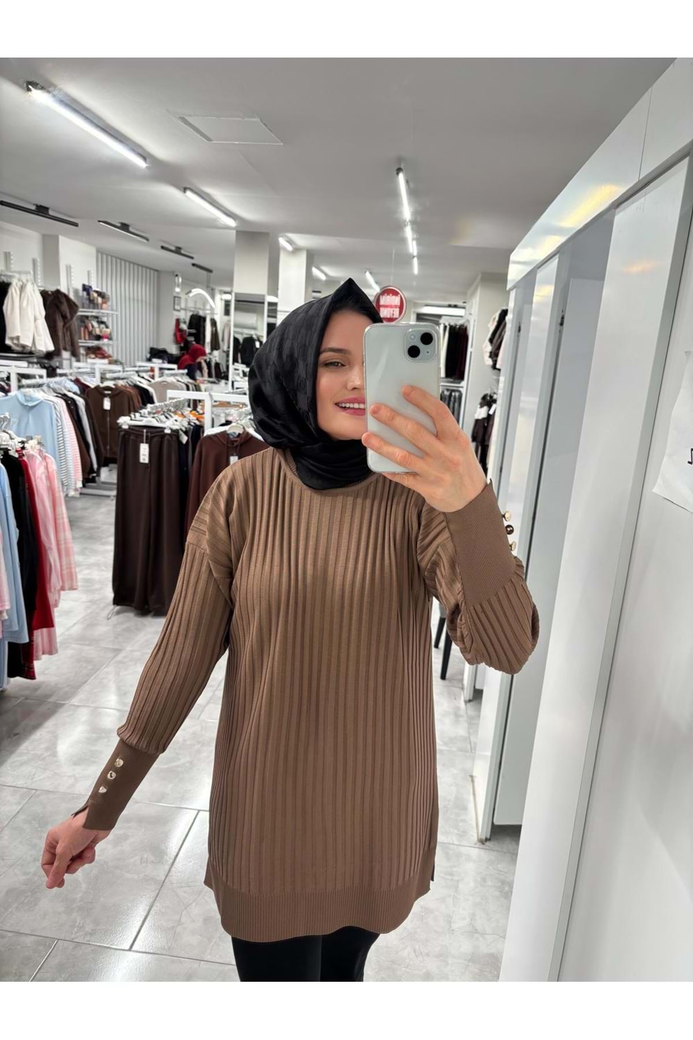 İnce Çizgili Merserize Tunik 3170 - Sütlü Kahve - TEK BEDEN