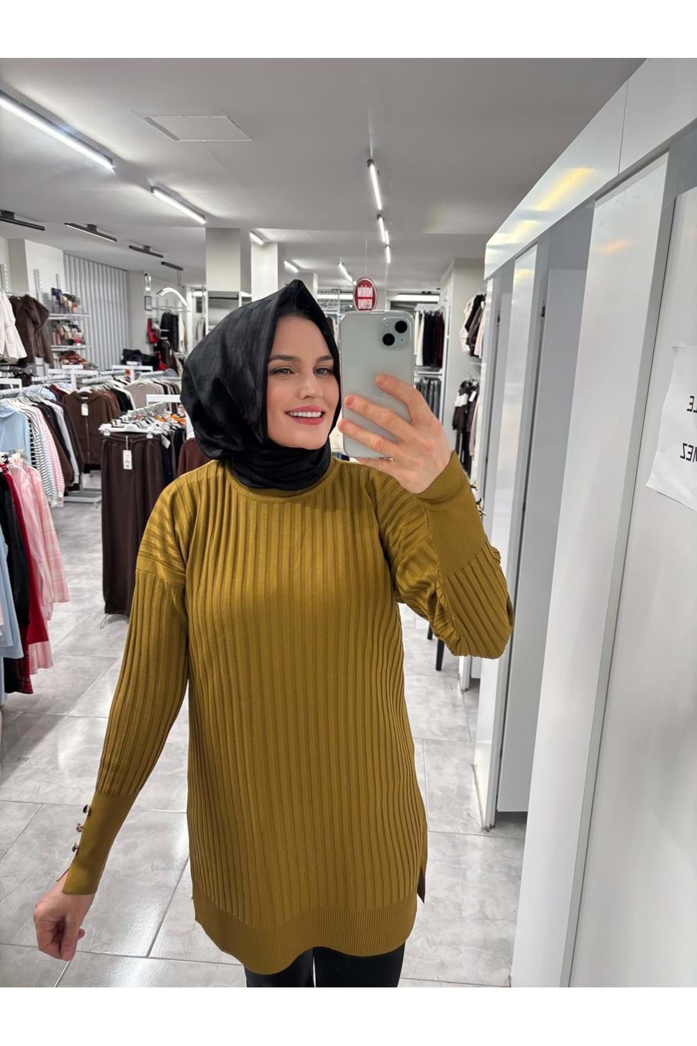 İnce Çizgili Merserize Tunik 3170 - Yağ Yeşili - TEK BEDEN