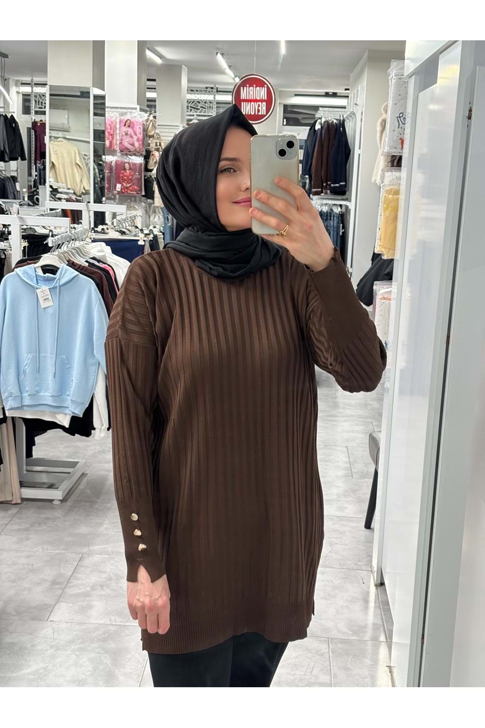 İnce Çizgili Merserize Tunik 3170 - Acı Kahve - TEK BEDEN - AZRA07022-56804