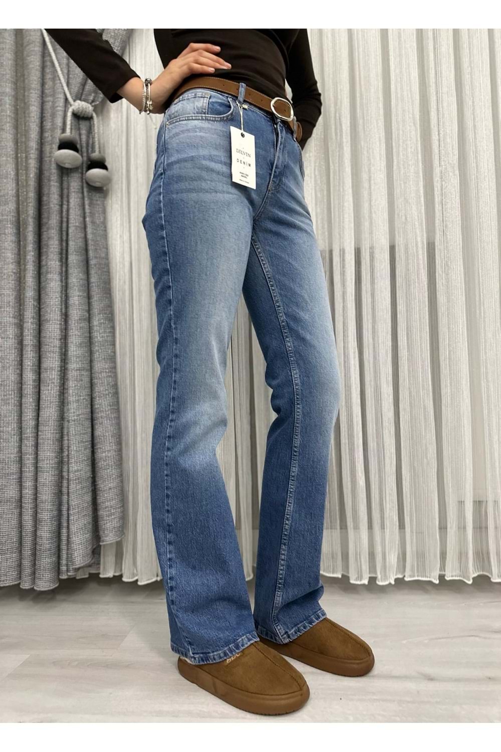 Deri Kemerli Bootcut Pantolon 72057 - Mavi - 38