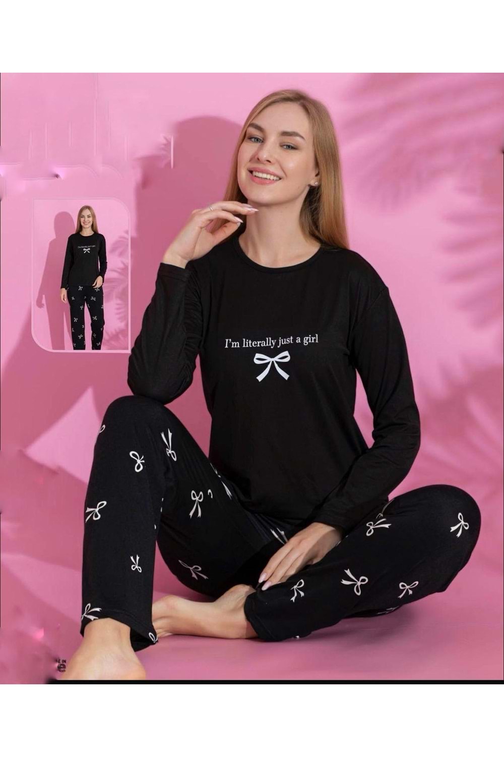 Kurdeleli Pijama Takımı 3857 - Siyah - S-M - AZRA07041-56567