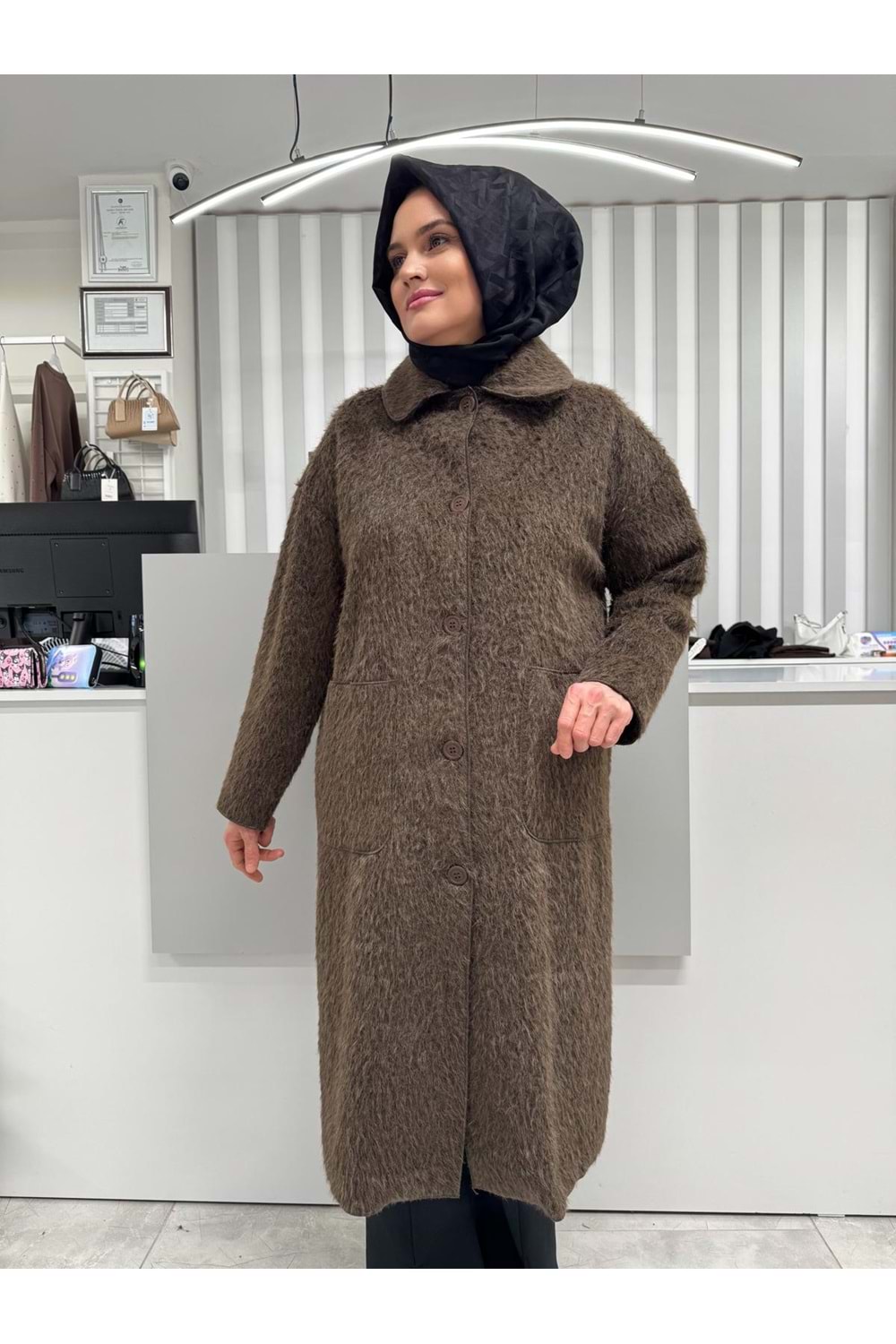 Peluş Uzun Kaban 0035859 - Kahve Rengi - TEK BEDEN - AZRA07045-56586