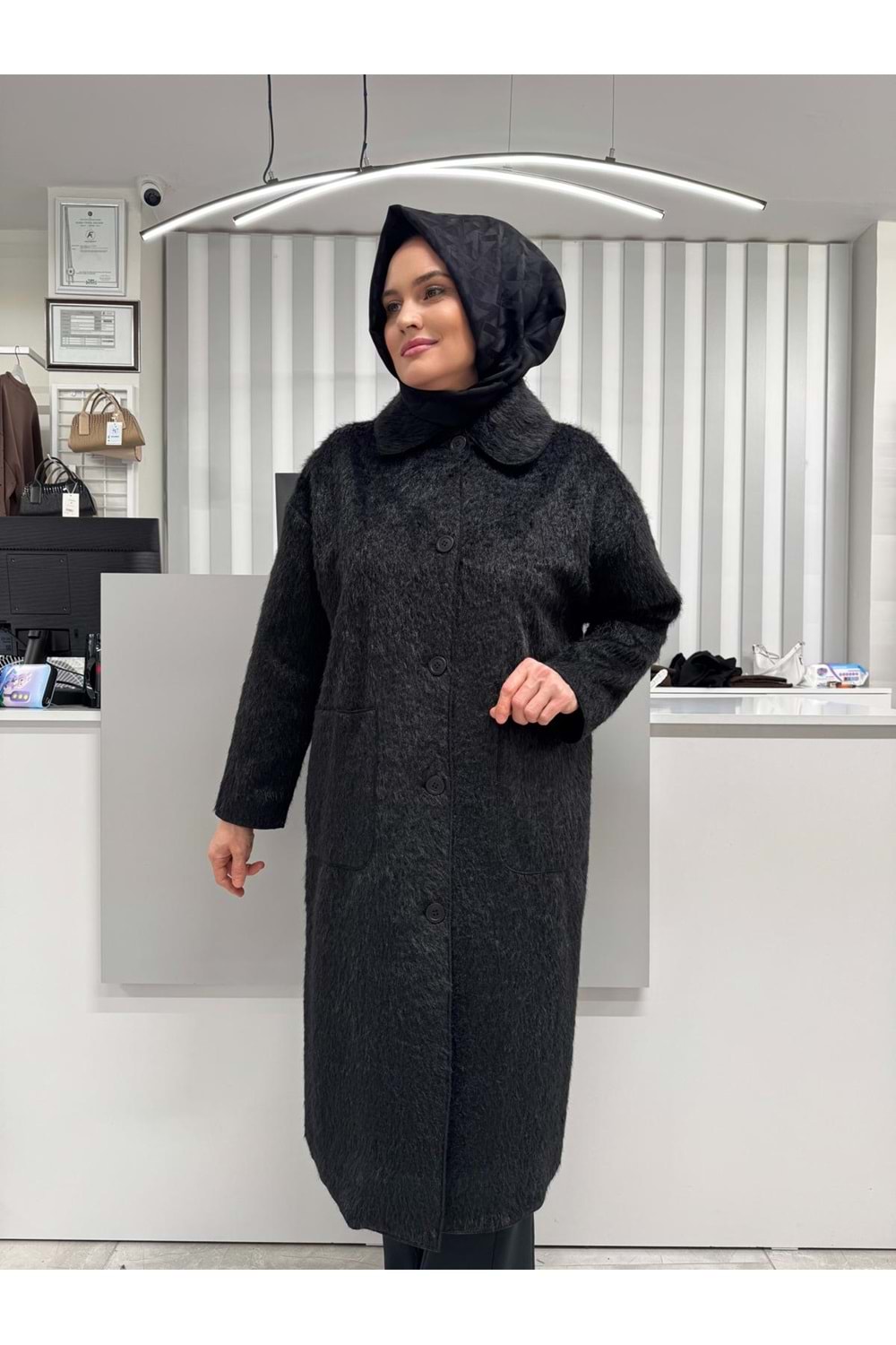 Peluş Uzun Kaban 0035859 - Siyah - TEK BEDEN - AZRA07045-56588