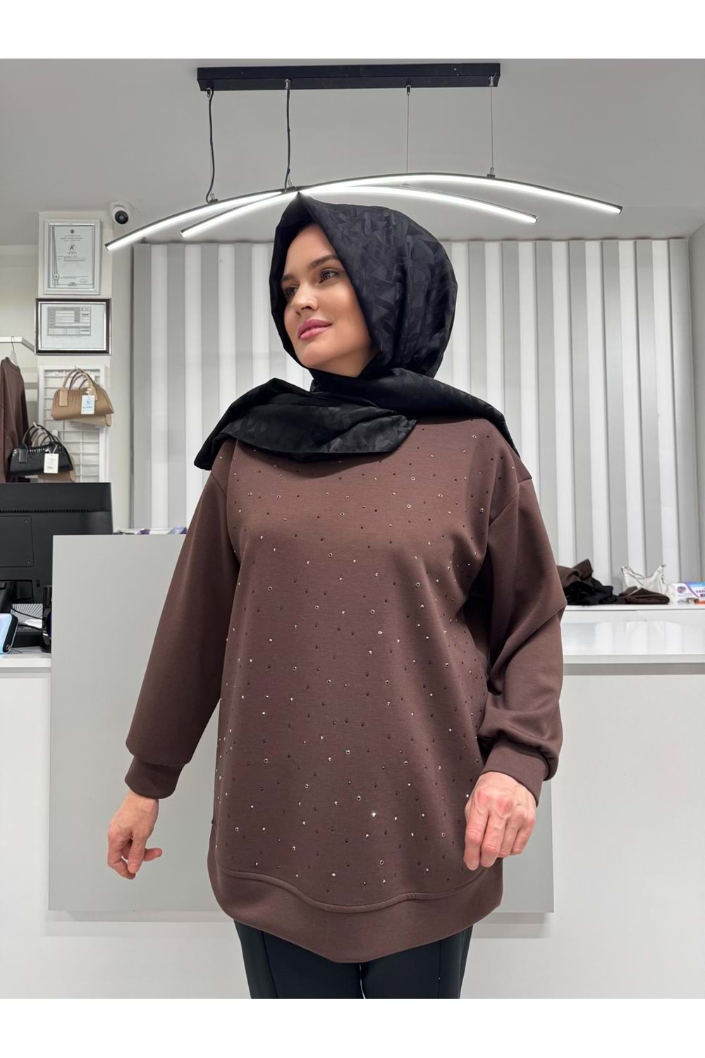 Serpme Taşlı S-Shırt 0036135 - Kahve Rengi - TEK BEDEN - AZRA07046-56590