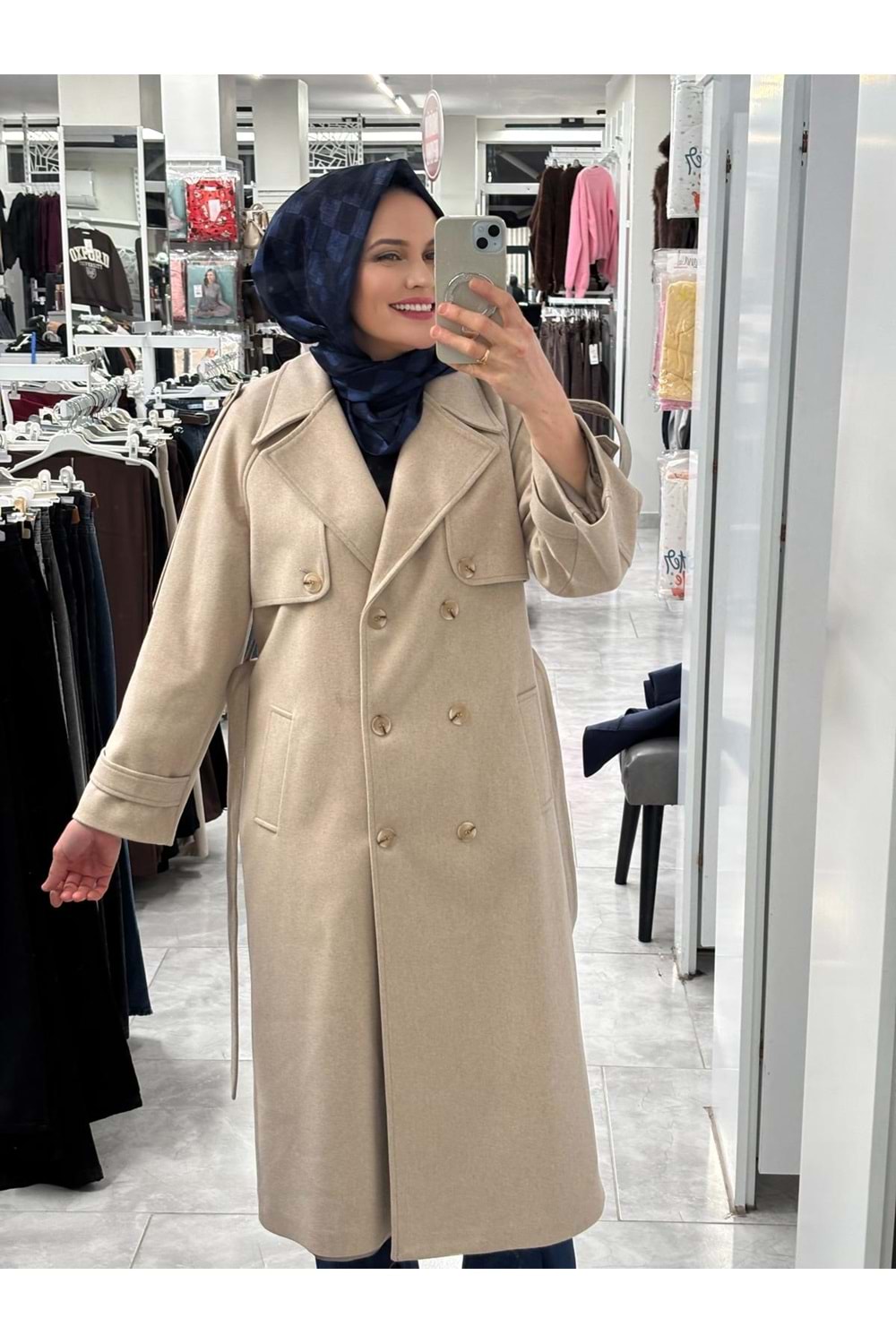 Lüks Kaşe Kaban 9015 - Bej - 40 - AZRA07050-Bej-40