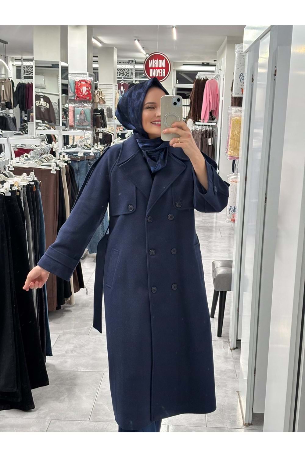 Lüks Kaşe Kaban 9015 - Lacivert - 40 - AZRA07050-Lacivert-40