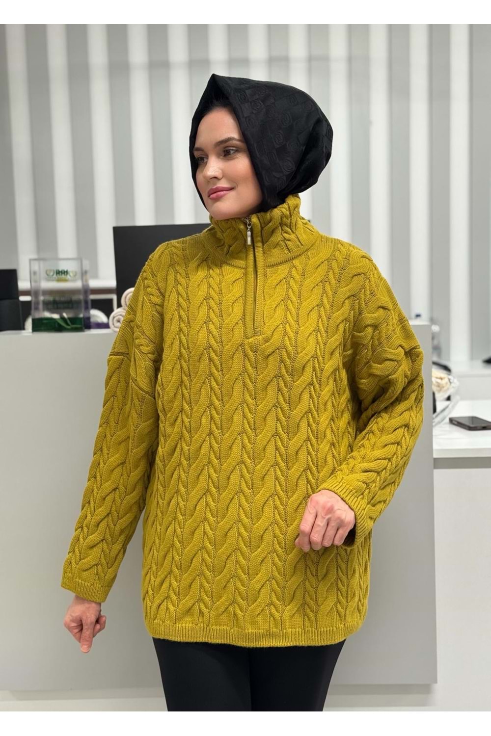 Balıkçı Yaka Örgü Triko 2394 - Yağ Yeşili - TEK BEDEN - AZRA07051-56625