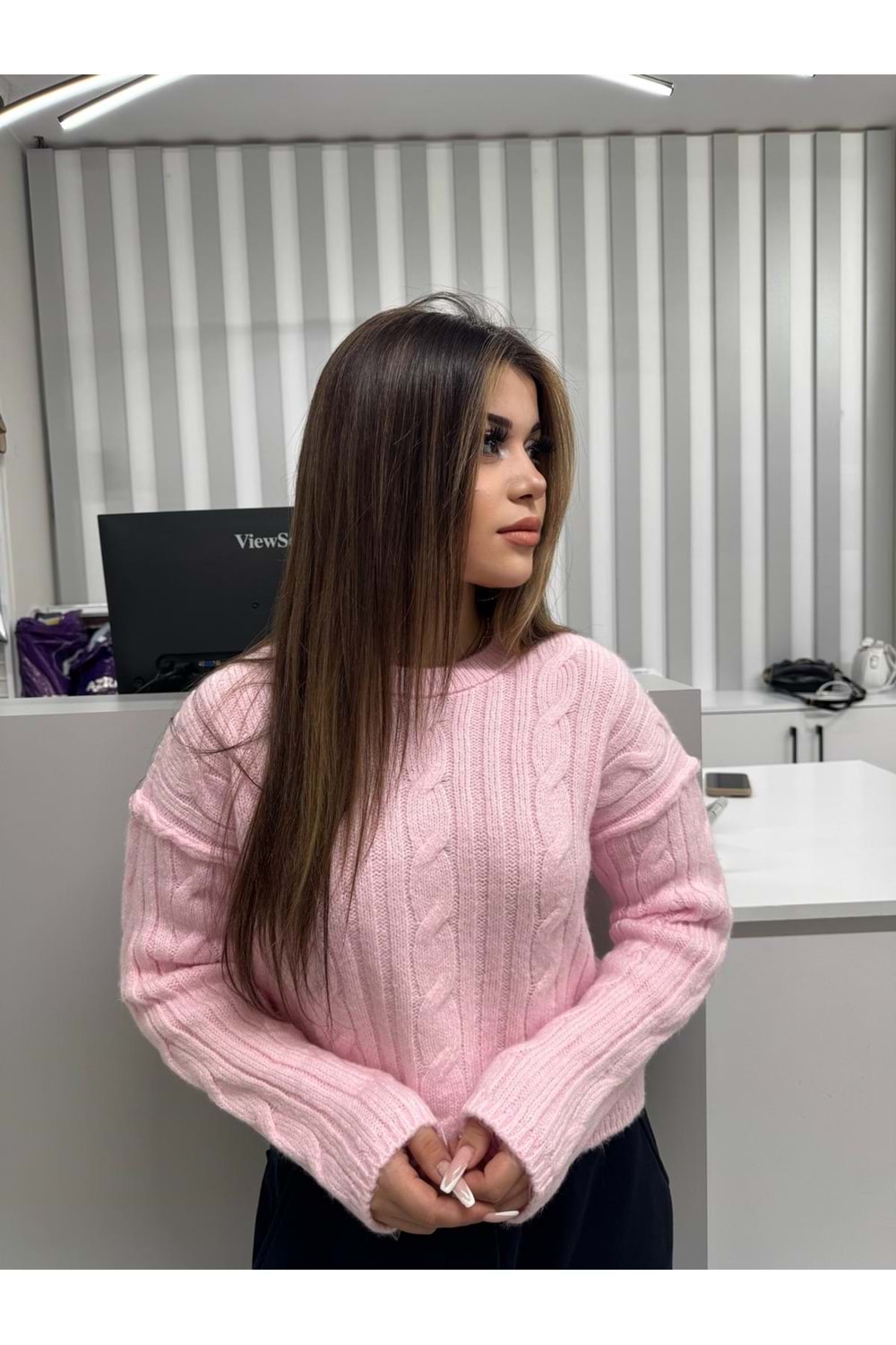 Saç Örgülü Olivia Triko 2473 - Pembe - TEK BEDEN - AZRA07059-56663