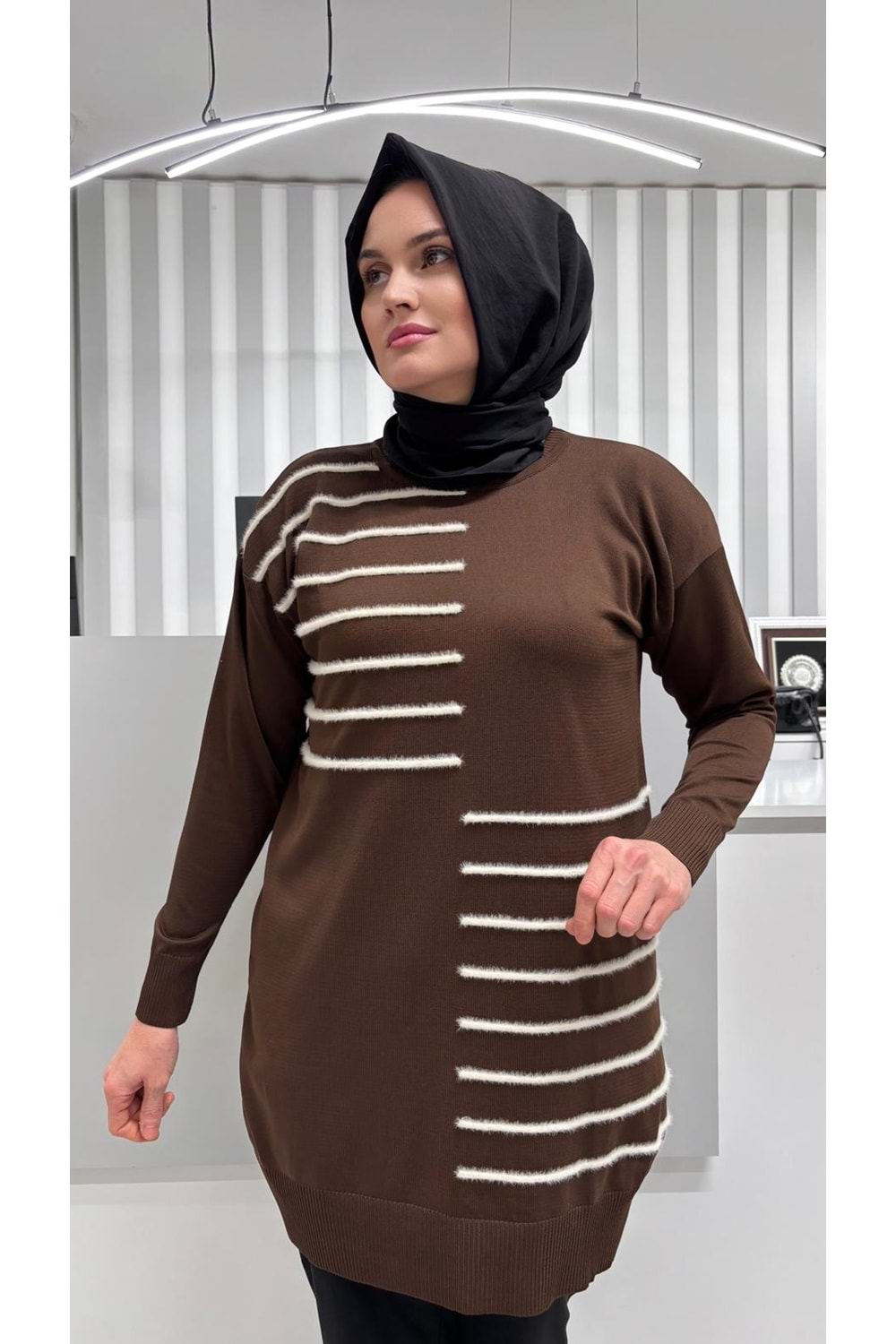 Şerit Tüylü Merserize Tunik 3281 - Acı Kahve - TEK BEDEN - AZRA07083-56794