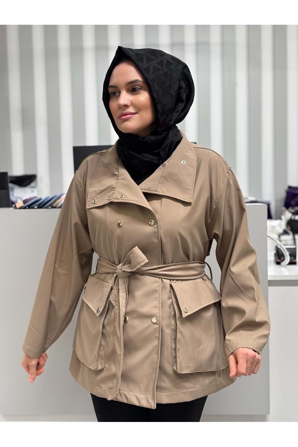 Kısa Cepli Trenç 0668 - Vizon - TEK BEDEN - AZRA07093-56871