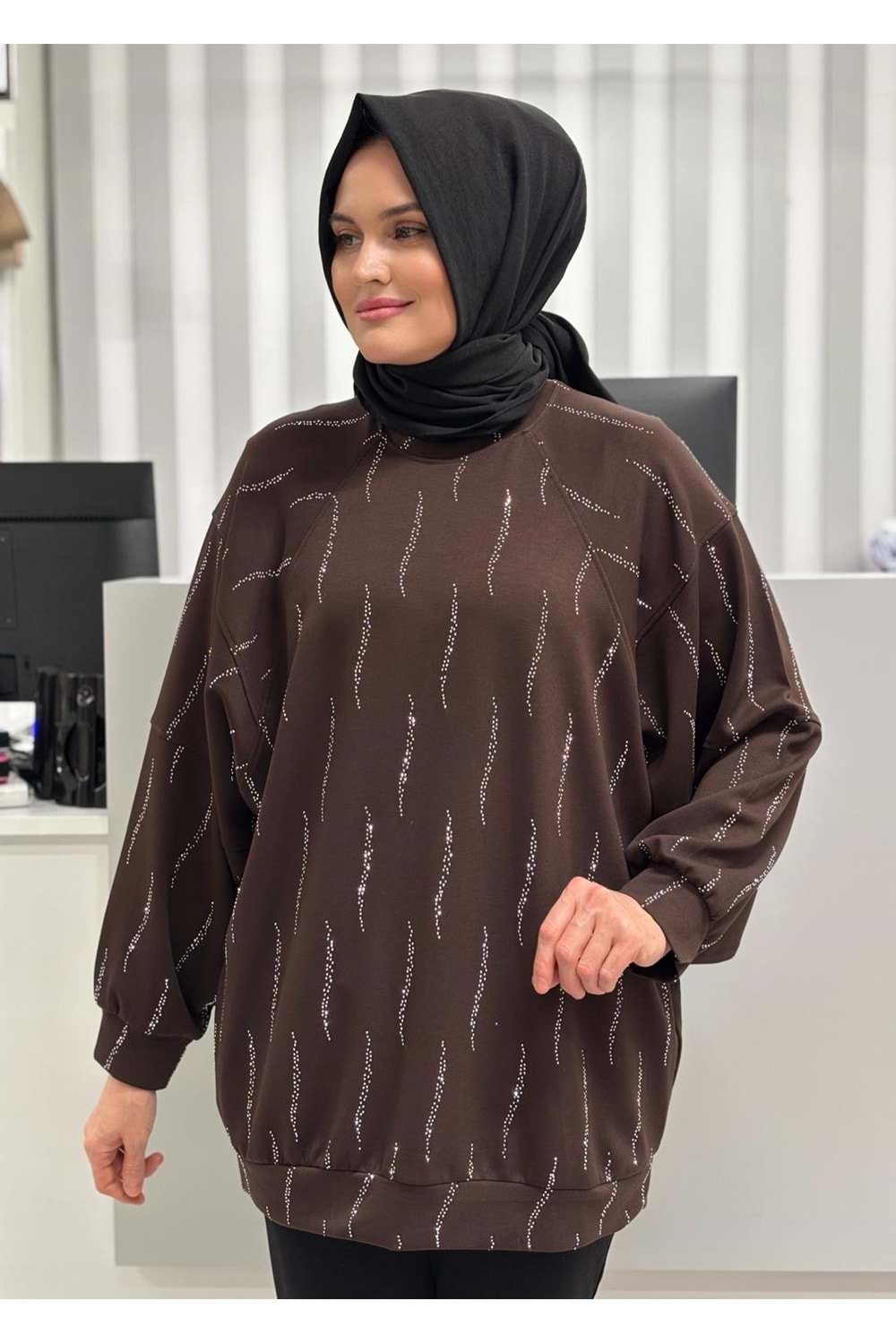 Pullu Oyşo İncili Tunik 1054 - Acı Kahve - L-XL - AZRA07101-56904