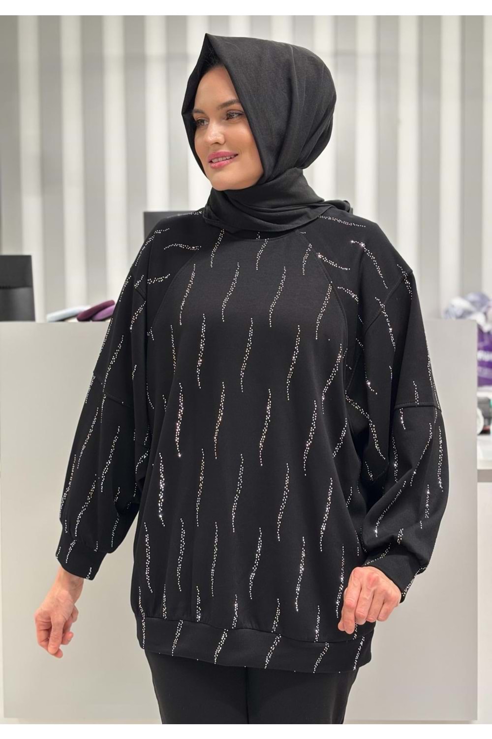 Pullu Oyşo İncili Tunik 1054 - Siyah - S-M - AZRA07101-56907